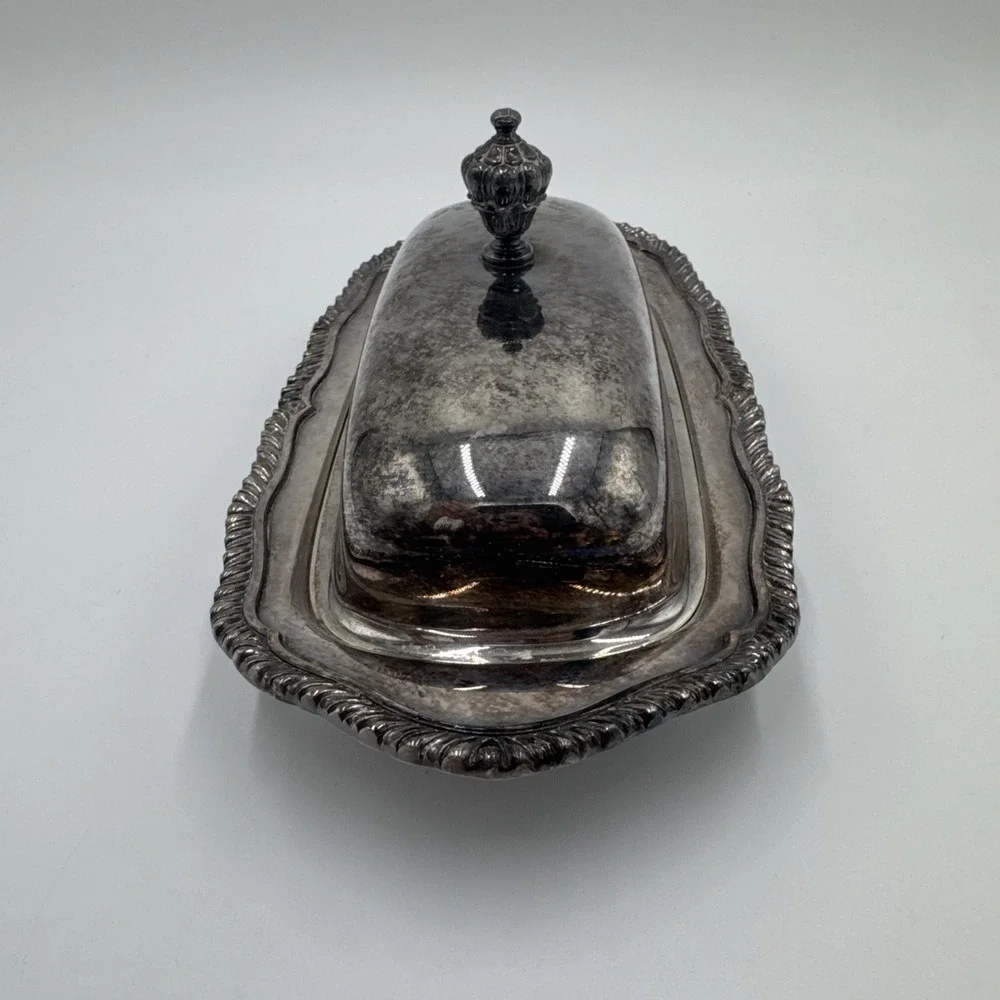 Vintage Webster-Wilcox Staffordshire Silverplate Butter Dish w/ Glass 4487